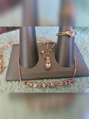 D'Joy Peach Morganite Ring, Bracelet Necklace Rose Gold Over Sterling Silver 925